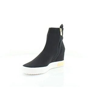 DKNY Women's High Top Slip On Wedge Sneaker, Black/Gold Cali, 8